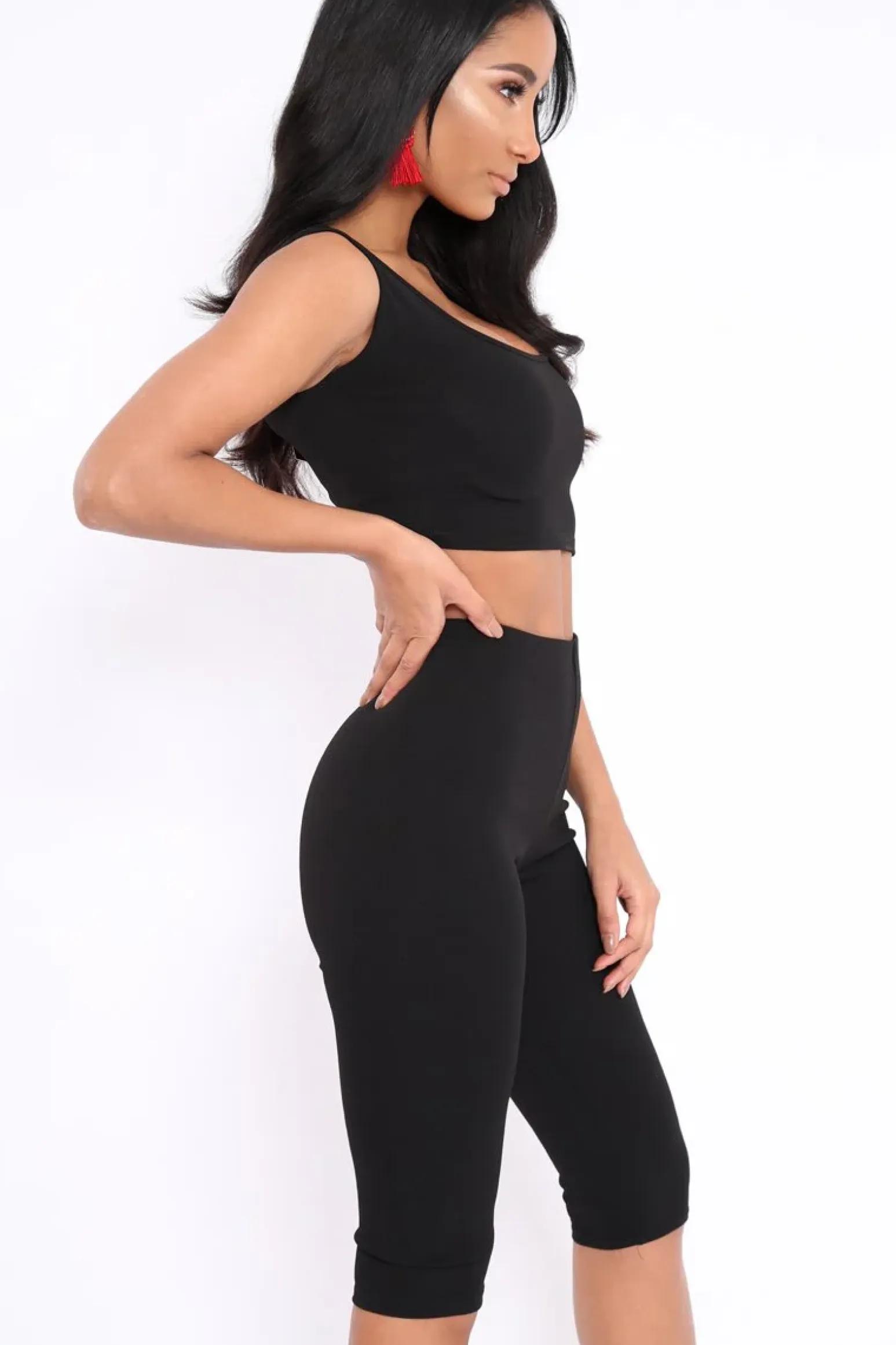 Rebellious Fashion Black Cropped Top and Leggings Co-Ords - Remini
