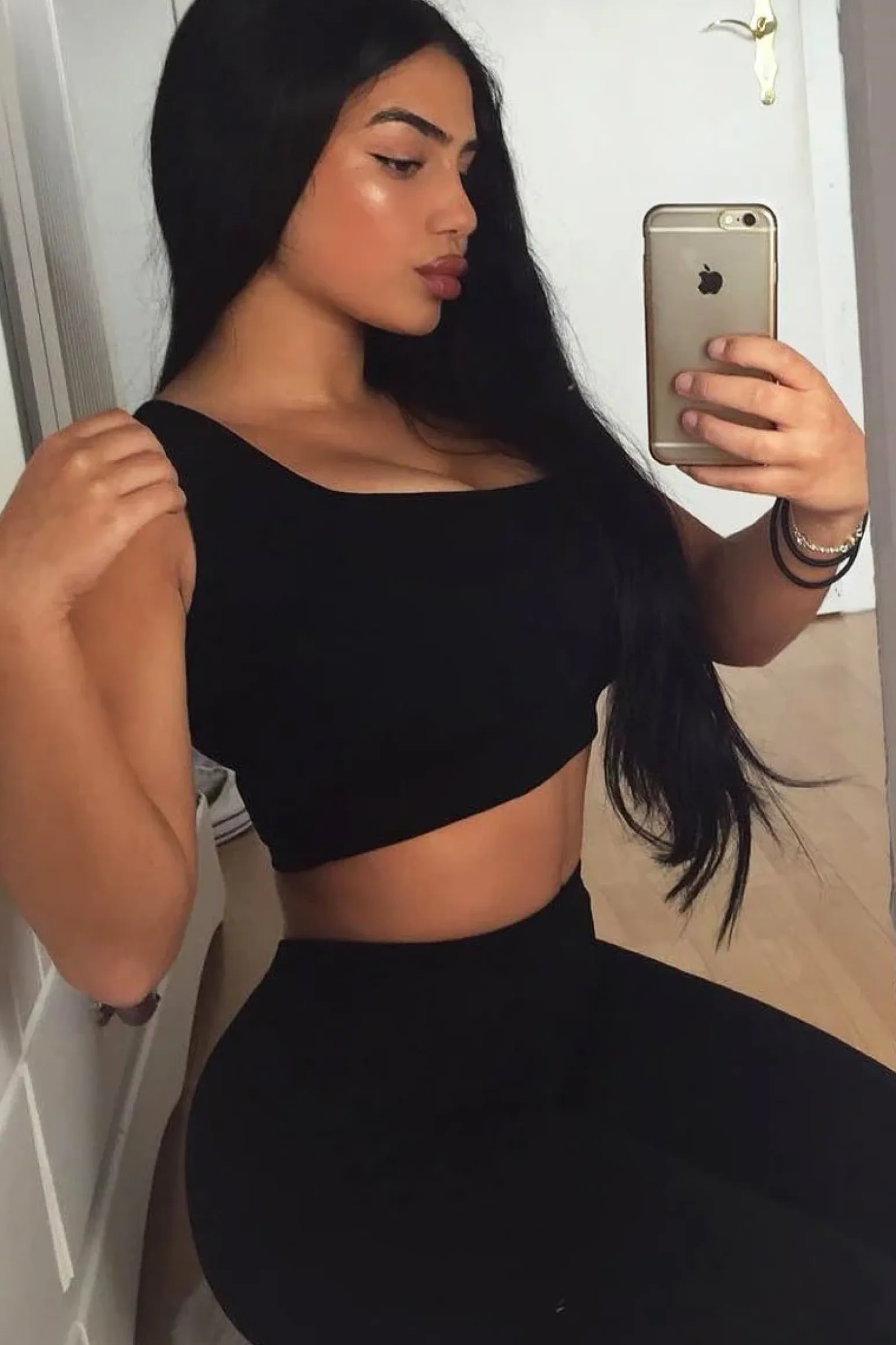 Rebellious Fashion Black Cropped Top and Leggings Co-Ords - Remini