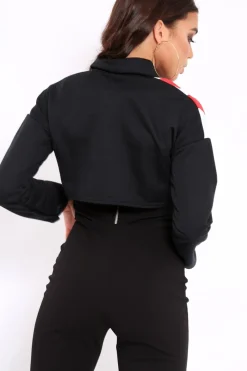 Rebellious Fashion Black Cropped USA Rugby Shirt - Devani