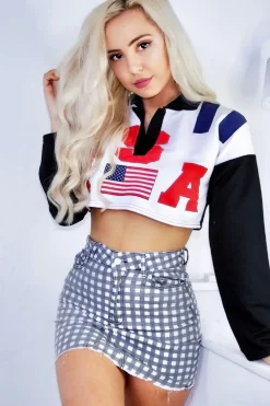 Rebellious Fashion Black Cropped USA Rugby Shirt - Devani