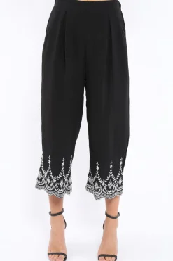 Rebellious Fashion Black Cropped Wide Leg Trousers - Eliana