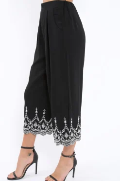 Rebellious Fashion Black Cropped Wide Leg Trousers - Eliana