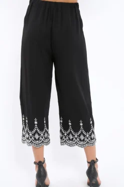 Rebellious Fashion Black Cropped Wide Leg Trousers - Eliana