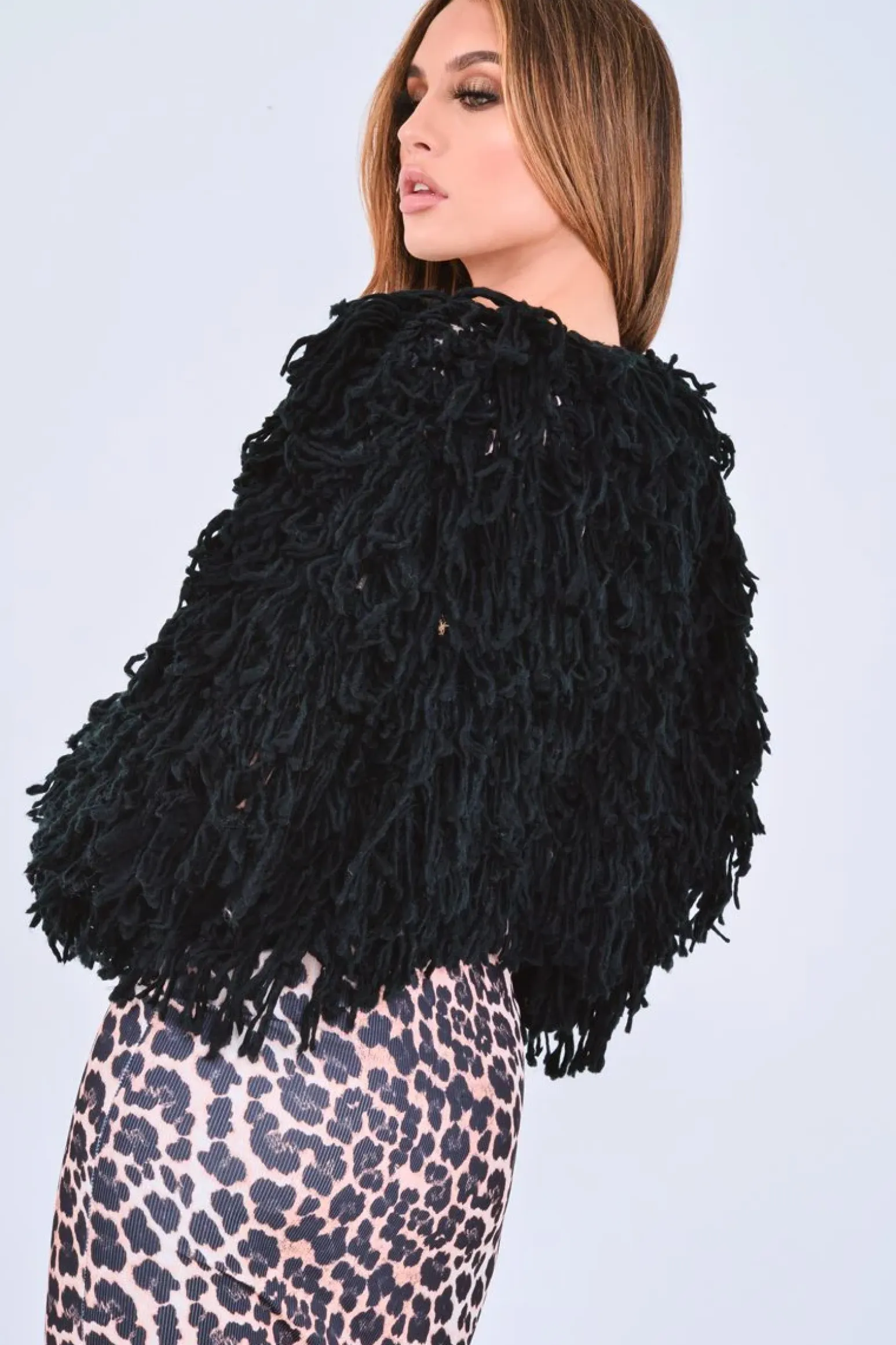 Rebellious Fashion Black Crop Shaggy Jacket - Idelle