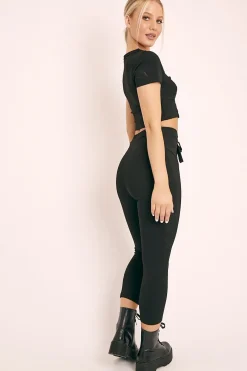 Rebellious Fashion Black Crop Top and Cropped Leggings Loungewear Co-ord - Zarah
