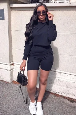 Rebellious Fashion Black Crop Top And Shorts Co-ord Set - Fina
