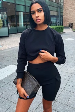 Rebellious Fashion Black Crop Top And Shorts Co-ord Set - Fina