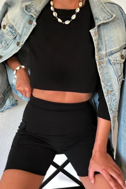 Rebellious Fashion Black Crop Top And Shorts Co-ord Set - Fina