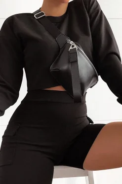 Rebellious Fashion Black Crop Top And Shorts Co-ord Set - Fina