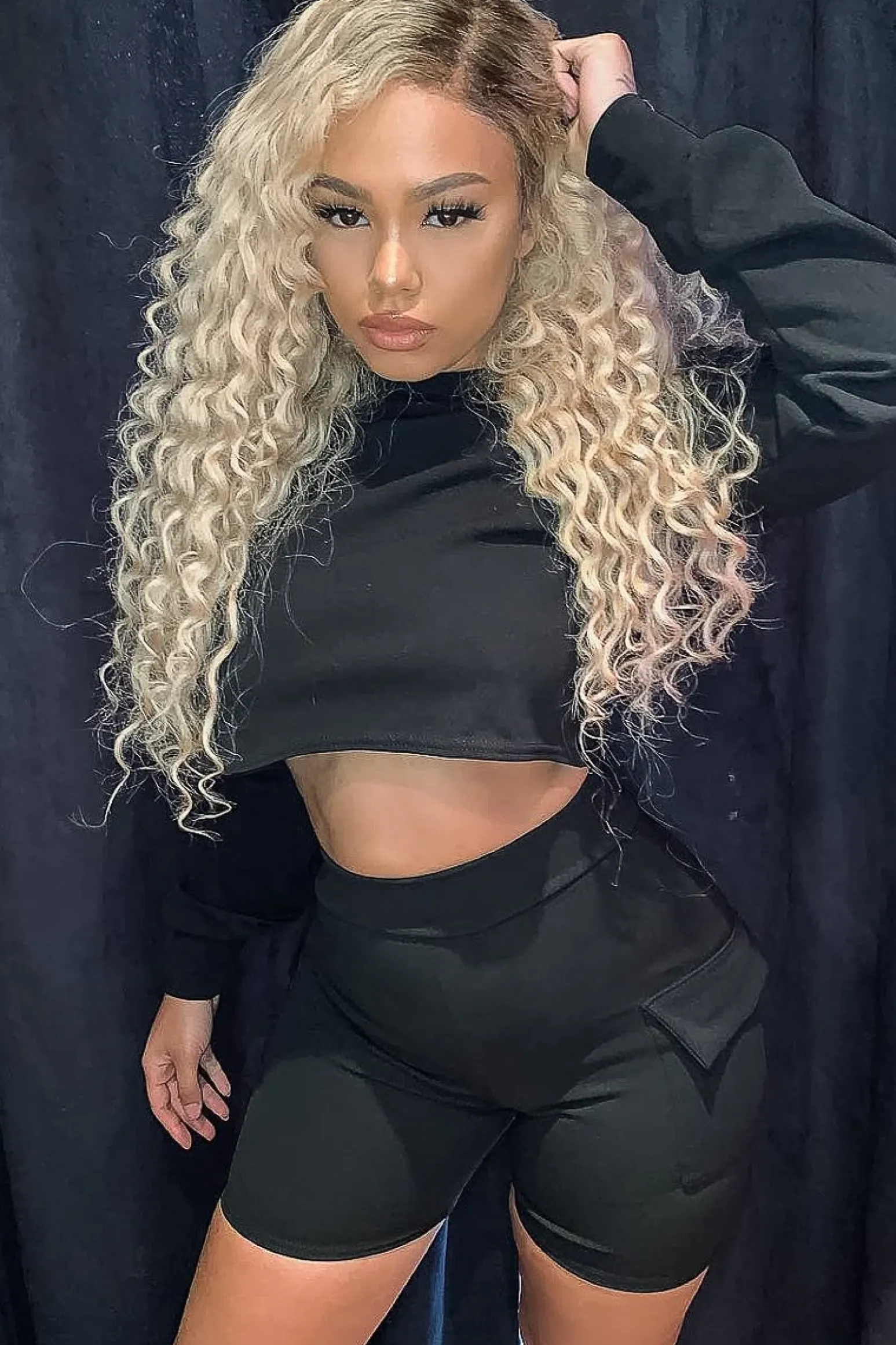 Rebellious Fashion Black Crop Top And Shorts Co-ord Set - Fina
