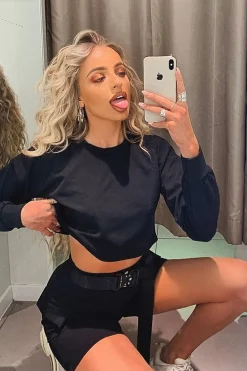 Rebellious Fashion Black Crop Top And Shorts Co-ord Set - Fina