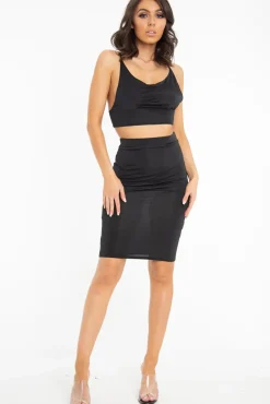 Rebellious Fashion Black Crop Top and Skirt Co-ord Set - Abbygayle