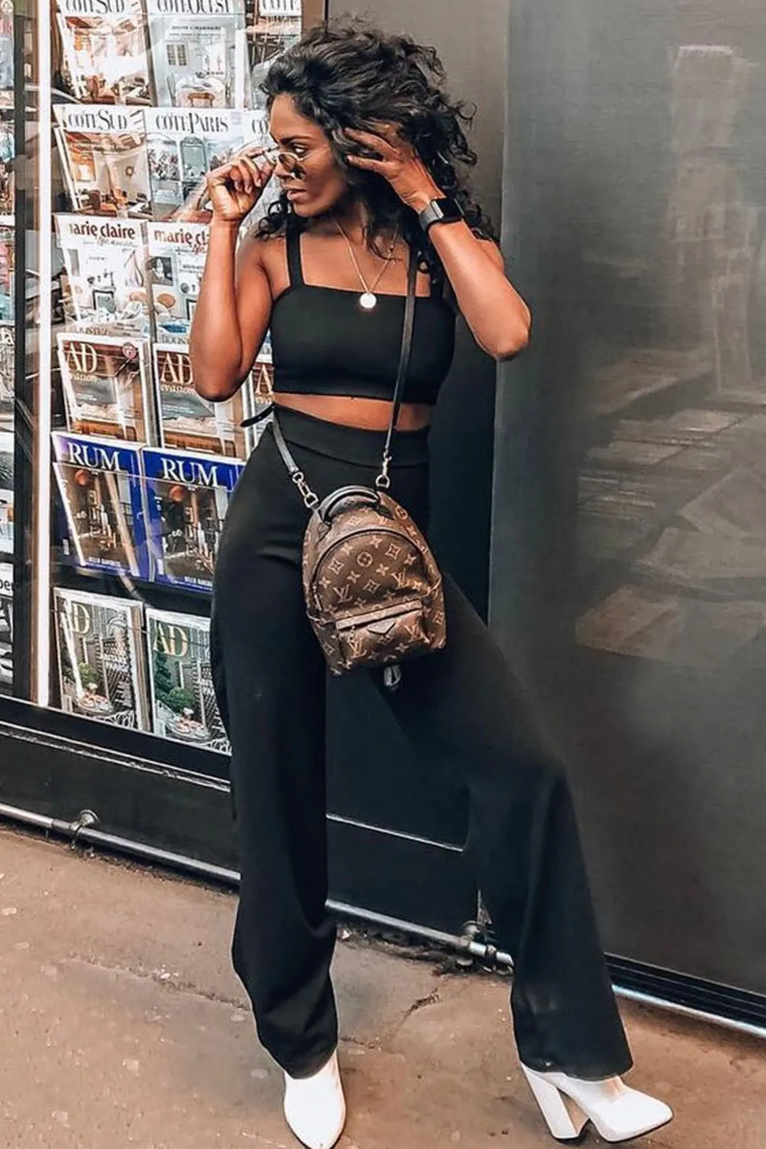 Rebellious Fashion Black Crop Top and Trousers Co-ord Set - Kimmy