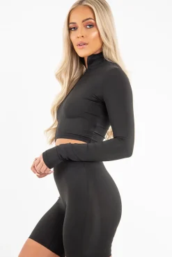 Rebellious Fashion Black Crop Top Cycling Shorts Co-Ord - Cleo