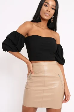 Rebellious Fashion Black Crop Top With Ruffle Sleeves - Fenix