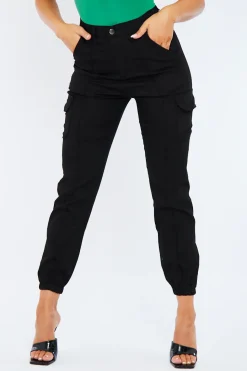 Rebellious Fashion Black Cuffed Cargo Trousers - Genesis