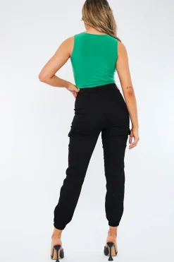 Rebellious Fashion Black Cuffed Cargo Trousers - Genesis