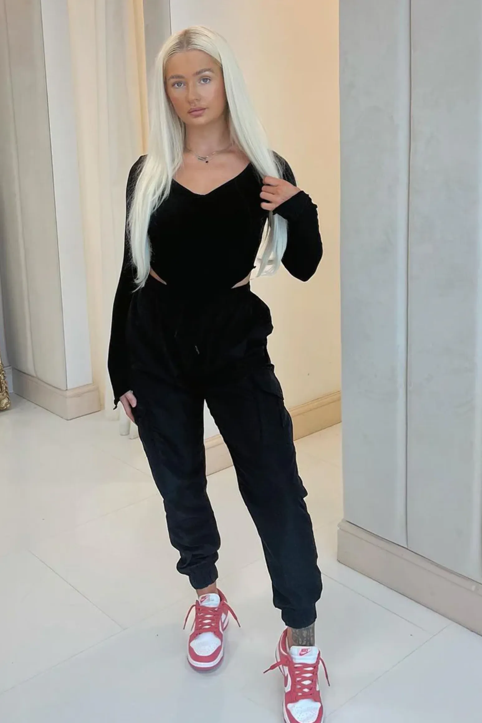 Rebellious Fashion Black Cuffed Hem Shell Cargo Joggers - Iris