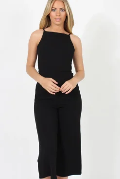 Rebellious Fashion Black Culotte Jumpsuit - Sienna