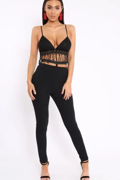 Rebellious Fashion Black Cut Out Back Thong Trousers - Aanya