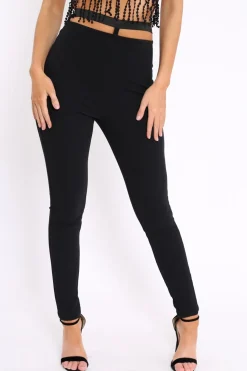 Rebellious Fashion Black Cut Out Back Thong Trousers - Aanya