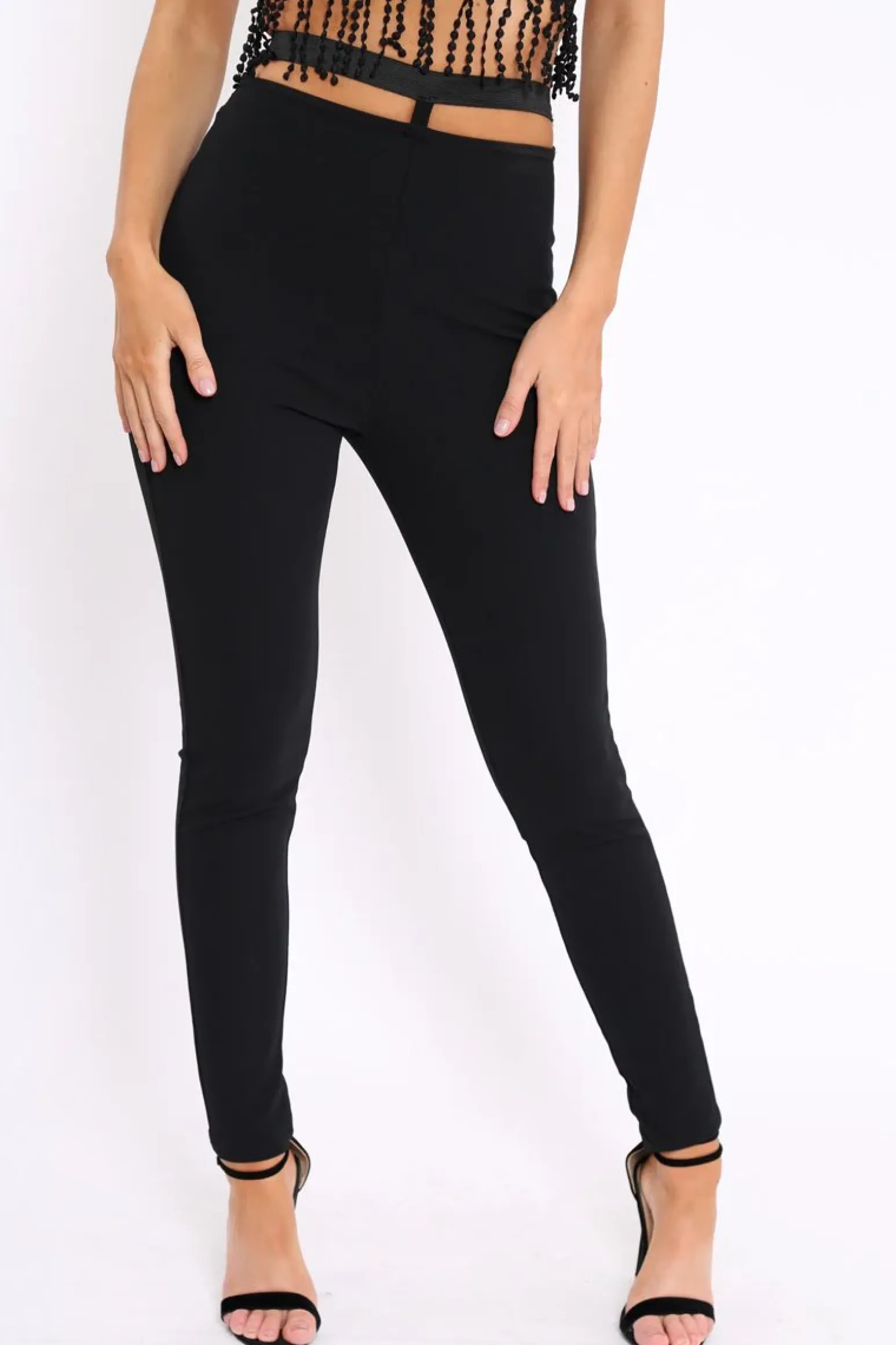 Rebellious Fashion Black Cut Out Back Thong Trousers - Aanya