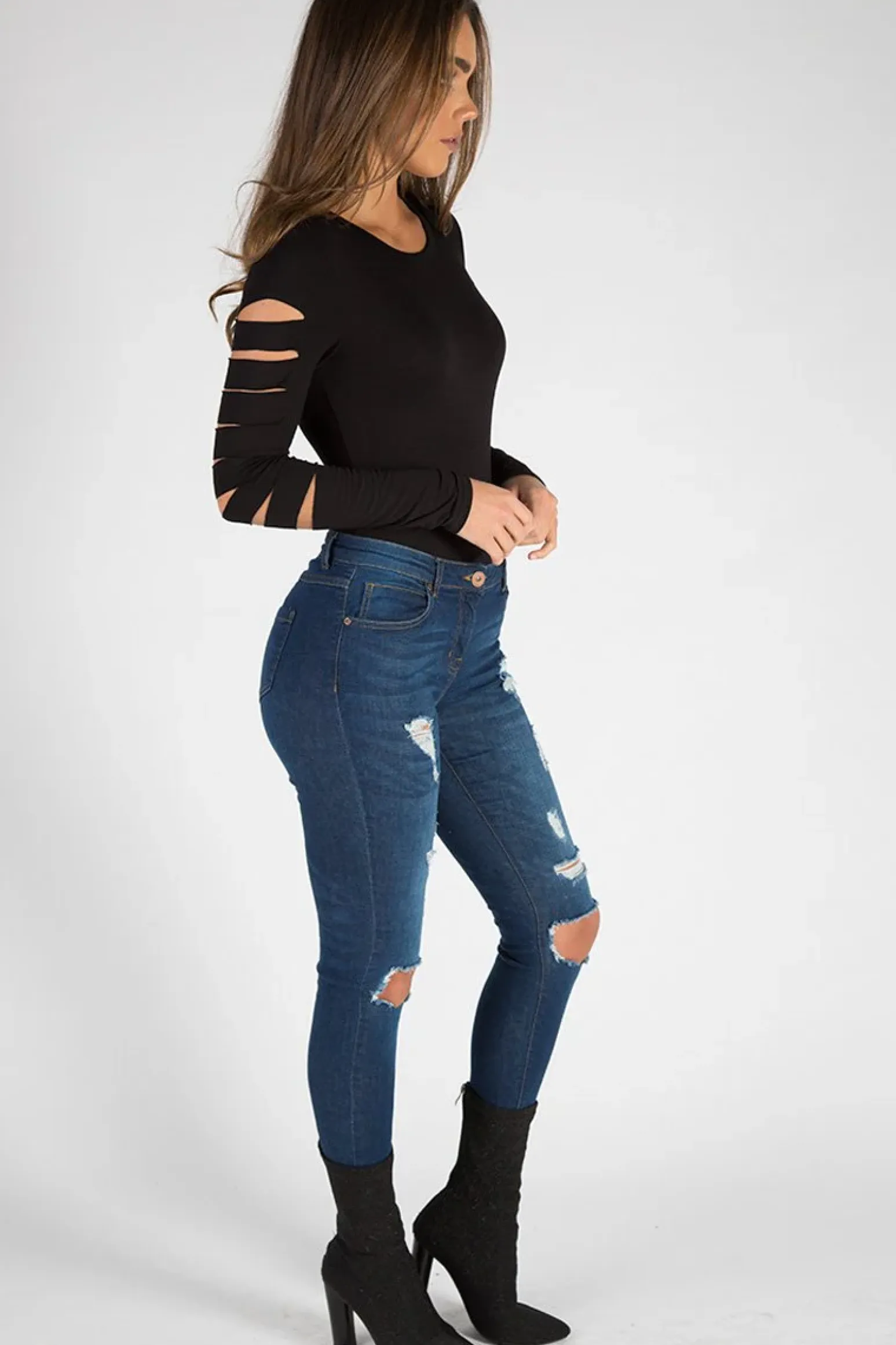 Rebellious Fashion Black Cut Out Bodysuit - Keira