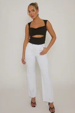 Rebellious Fashion Black Cut Out Cap Sleeve Crop Top - Donatella