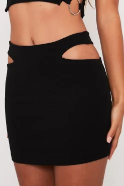 Rebellious Fashion Black Cut Out Detail Mini Skirt - Iyah