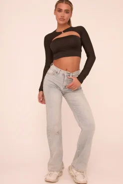 Rebellious Fashion Black Cut Out Long Sleeves Cropped Top - Fayha