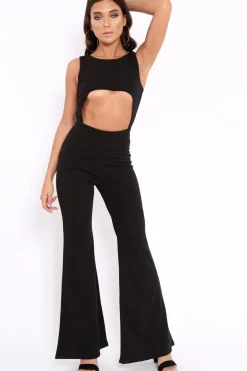 Rebellious Fashion Black Cut Out Middle Jumpsuit - Dixi
