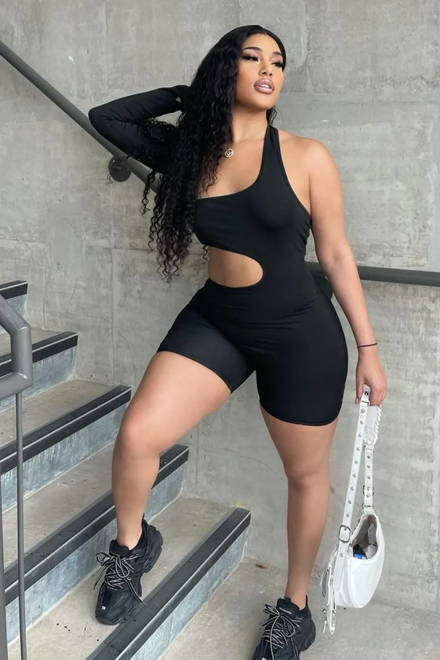 Rebellious Fashion Black Cut Out One Sleeve Playsuit - River
