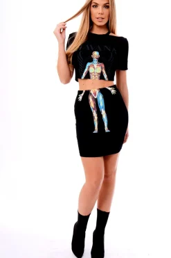 Rebellious Fashion Black Cut Out Shoulder 'Havana' Graphic Co-ord - Olah