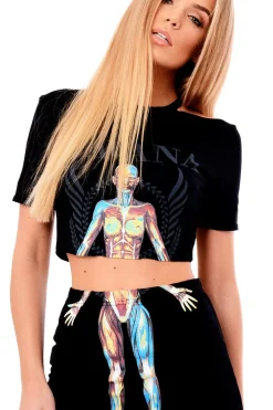 Rebellious Fashion Black Cut Out Shoulder 'Havana' Graphic Co-ord - Olah