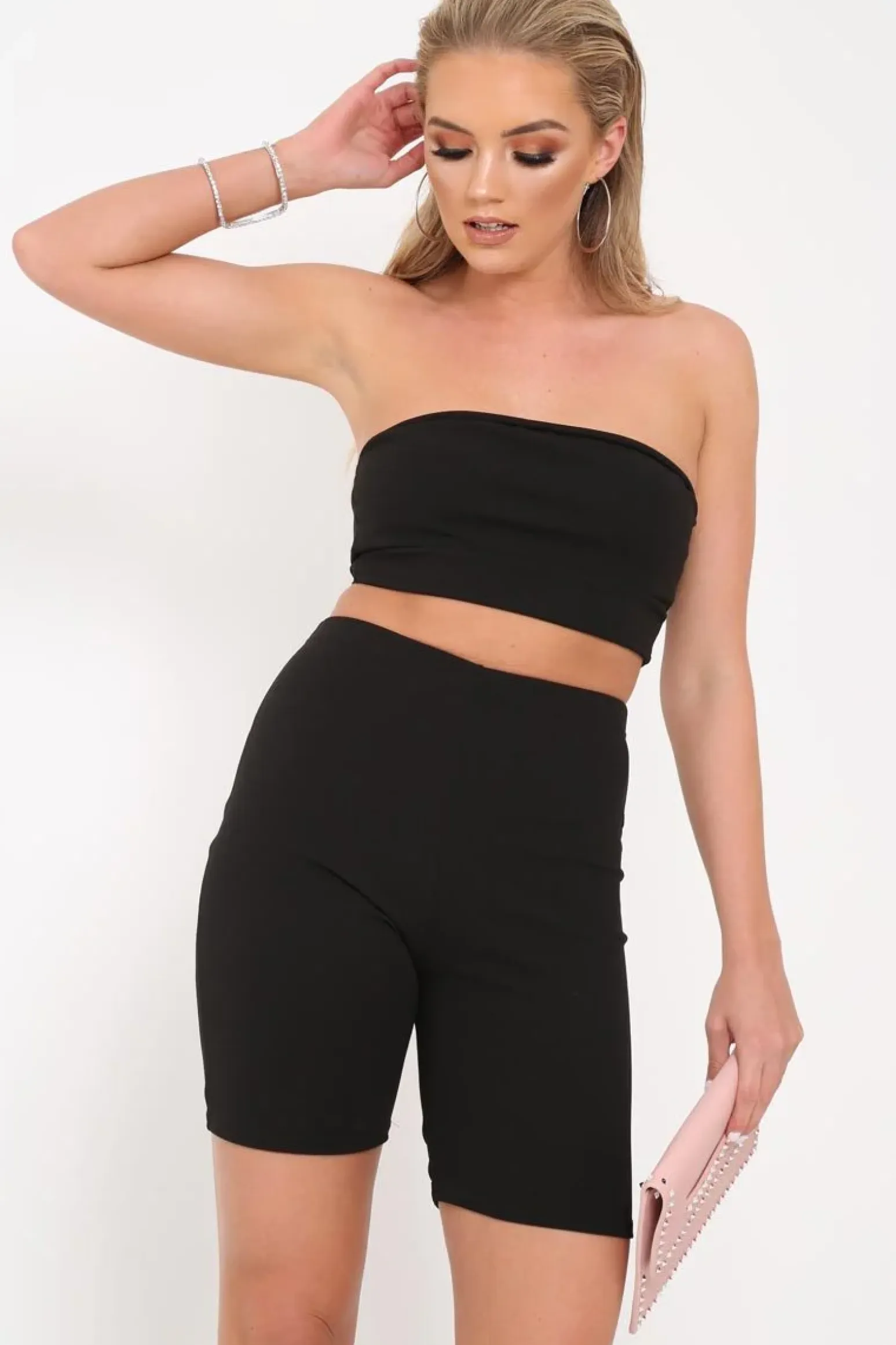 Rebellious Fashion Black Cycling Shorts And Bandeau Co -ord - Edrie