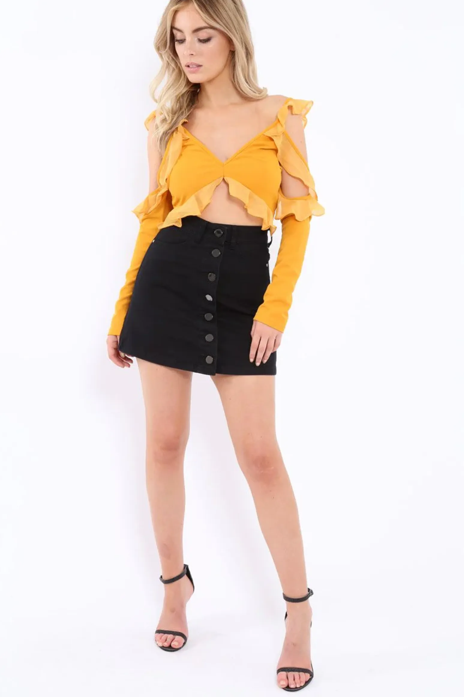 Rebellious Fashion Black Denim Button Front Skirt - Marybelle