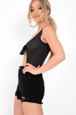 Rebellious Fashion Black Denim Distressed Shorts - Abha