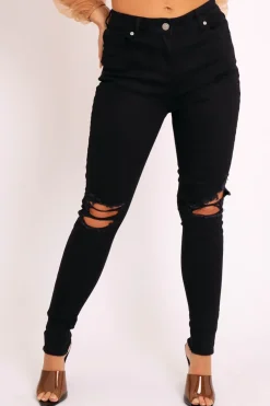 Rebellious Fashion Black Denim Distressed Skinny Jeans - Quin