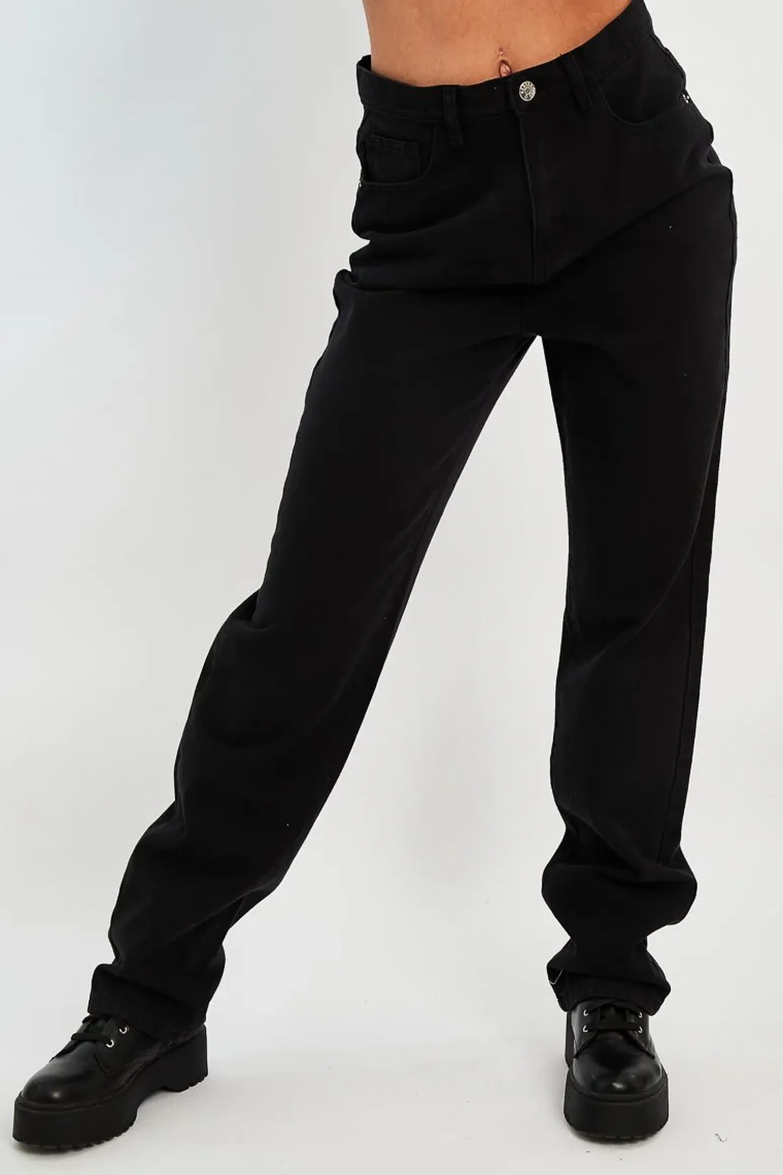 Rebellious Fashion Black Denim Extra Long Straight Leg Jeans - Blaise