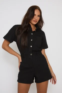 Rebellious Fashion Black Denim Playsuit - Betsy