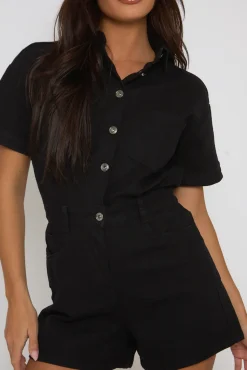 Rebellious Fashion Black Denim Playsuit - Betsy