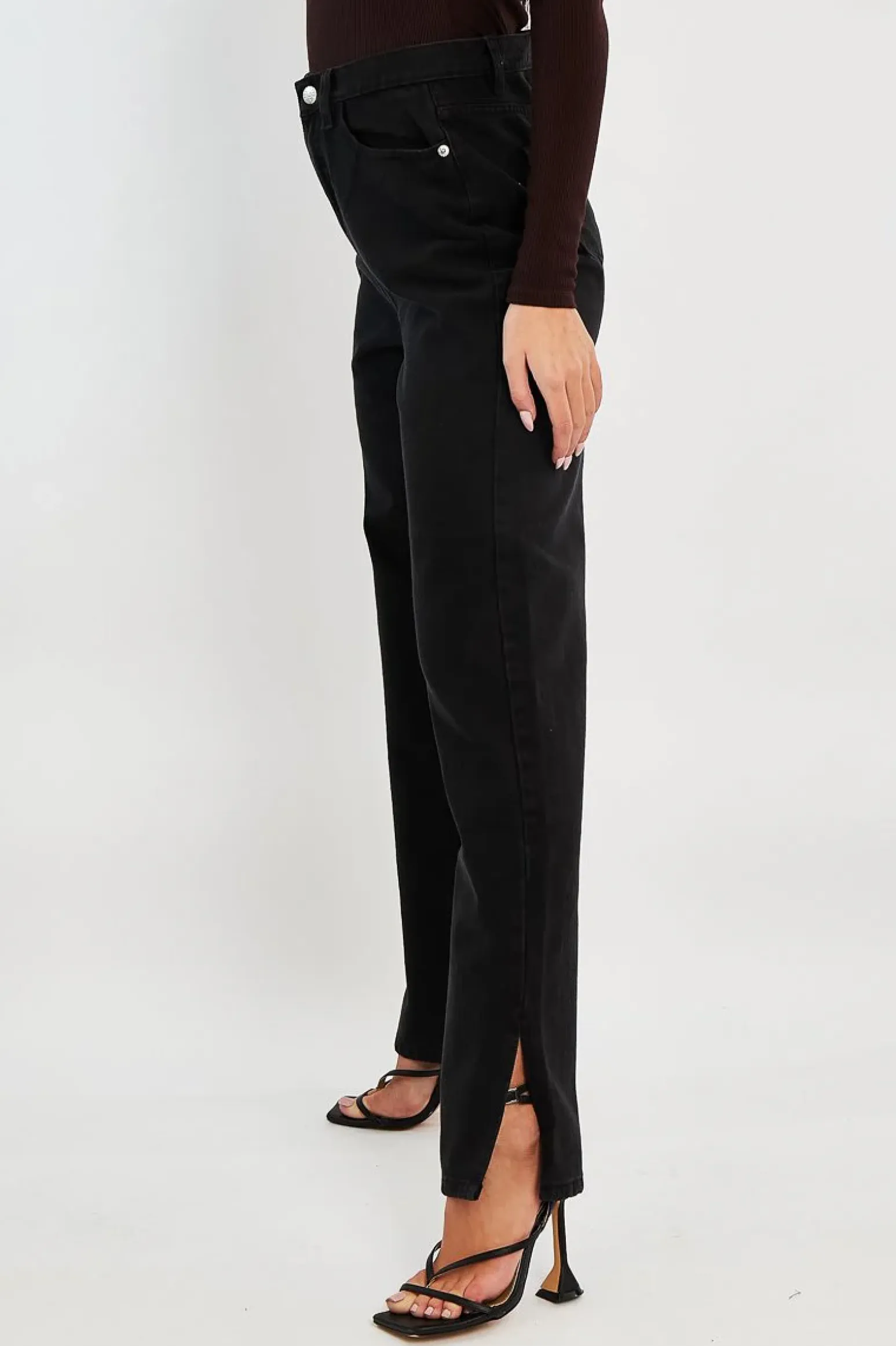 Rebellious Fashion Black Denim Straight Leg Side Split Jeans - Tashi
