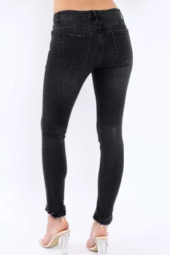 Rebellious Fashion Black Denim Stud And Eyelet Ring Jeans - Lesha