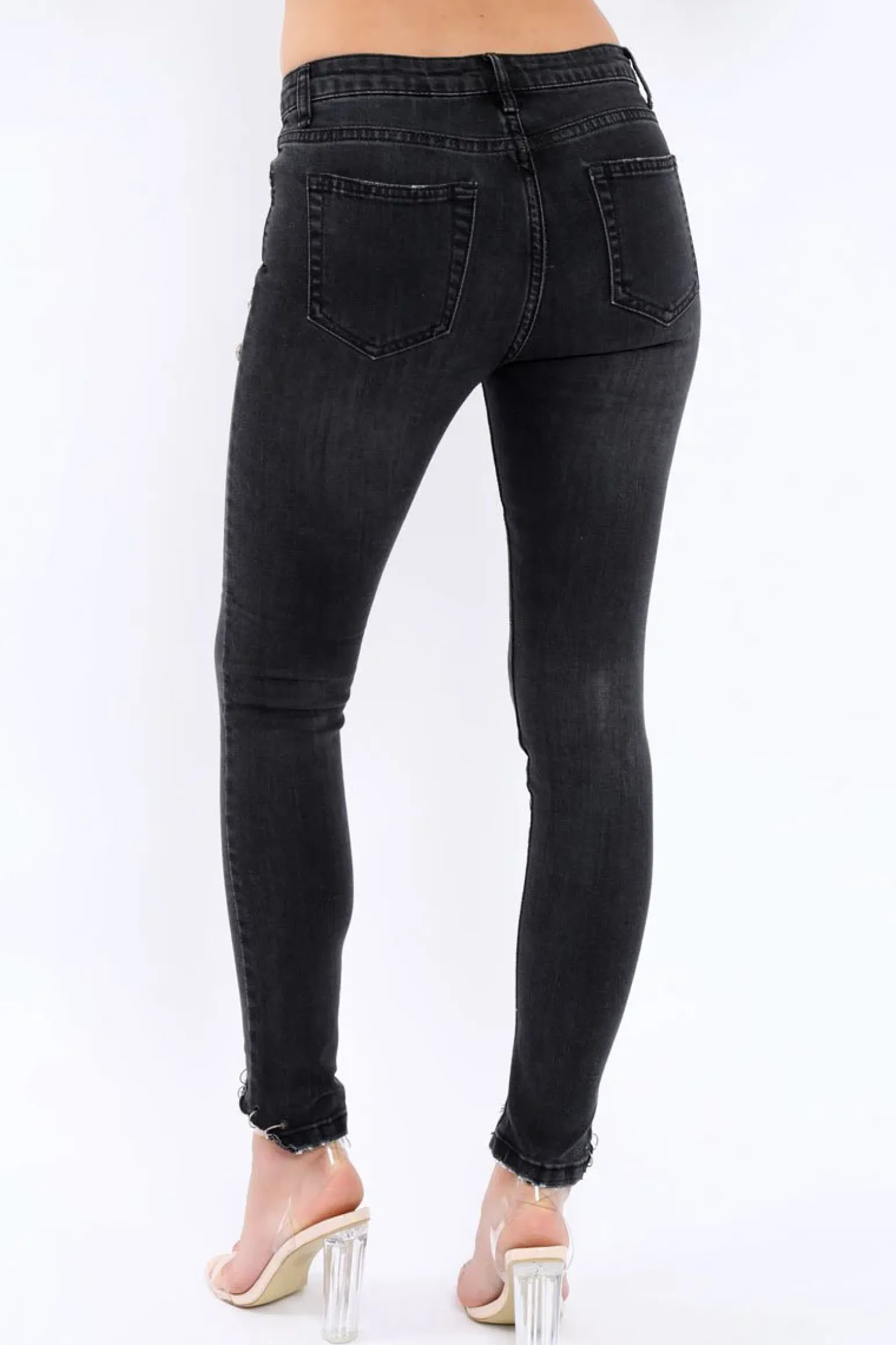 Rebellious Fashion Black Denim Stud And Eyelet Ring Jeans - Lesha