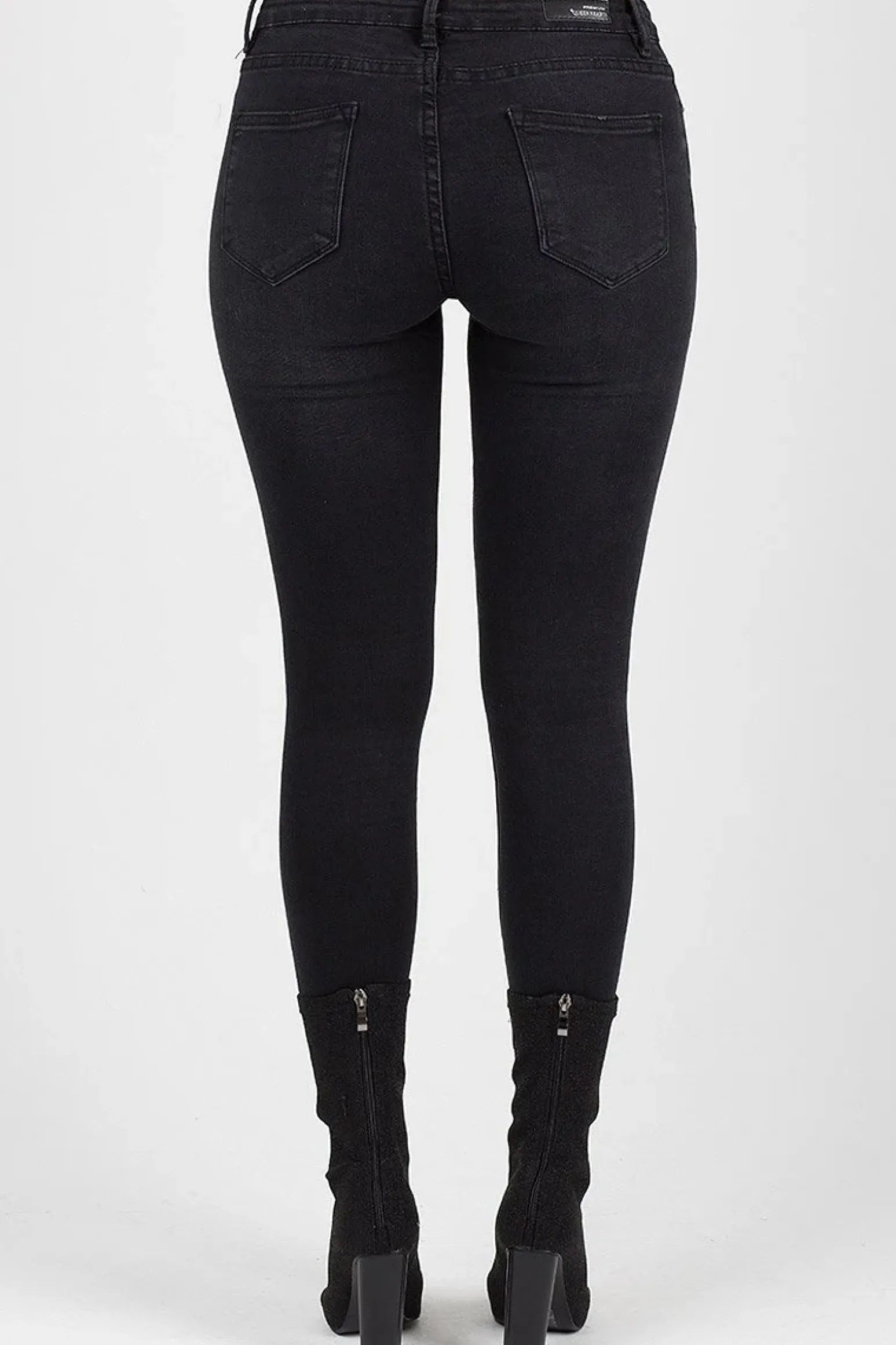 Rebellious Fashion Black Denim Studded Jeans -Georgia