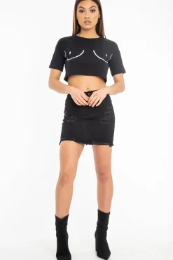 Rebellious Fashion Black Distressed Denim Skirt - Blakelyn