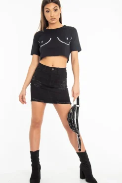 Rebellious Fashion Black Distressed Denim Skirt - Blakelyn