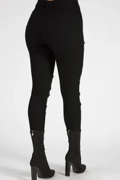 Rebellious Fashion Black Distressed High Waisted Skinny Jeans - Jasmine