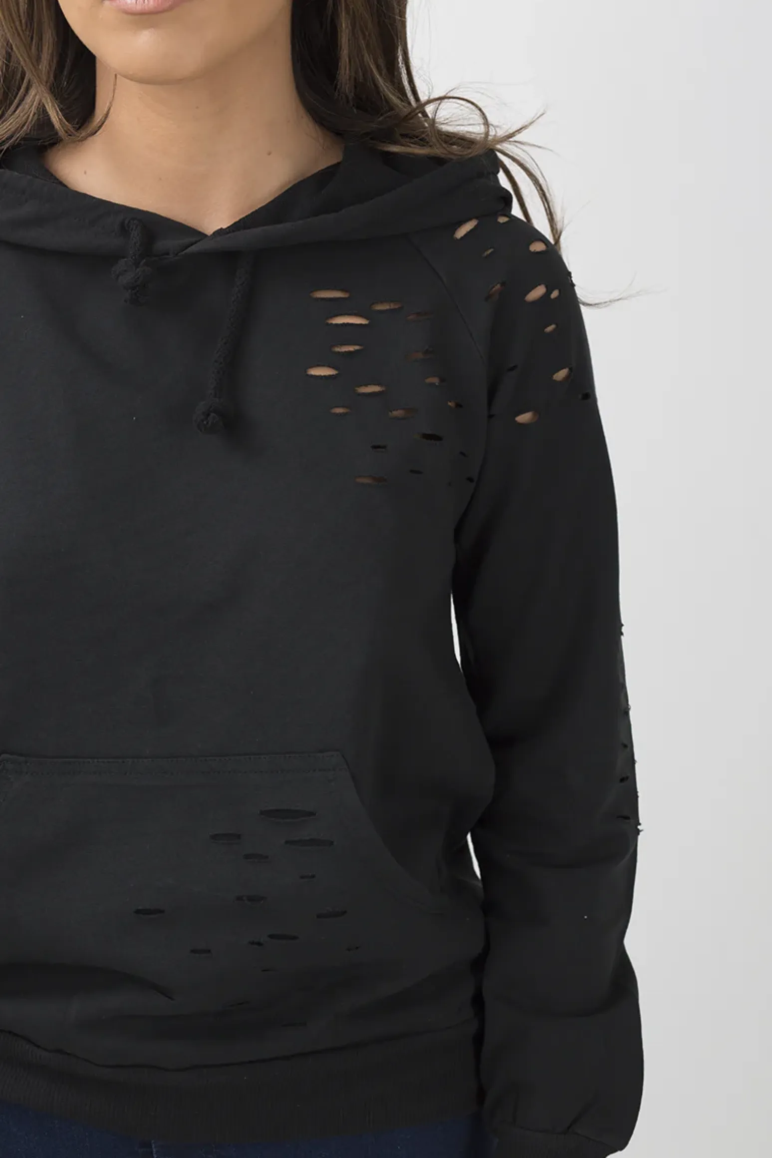 Rebellious Fashion Black Distressed Hoodie - Kiera
