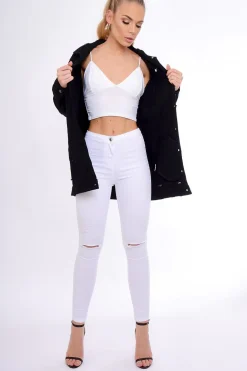 Rebellious Fashion Black Distressed Oversized Denim Jacket - Penny